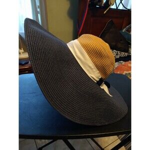 Brooks Brothers 346 Women's Straw Hat with Ribbons Blue / Brown / White